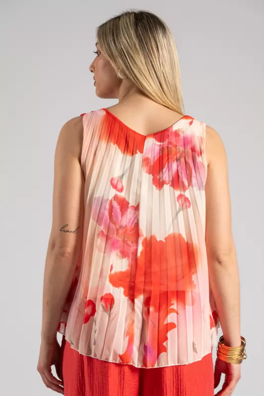 Blouse Sleeveless Pleated Floral