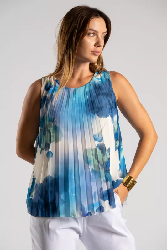 Blouse Sleeveless Pleated Floral