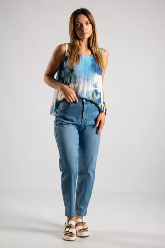 Blouse Sleeveless Pleated Floral