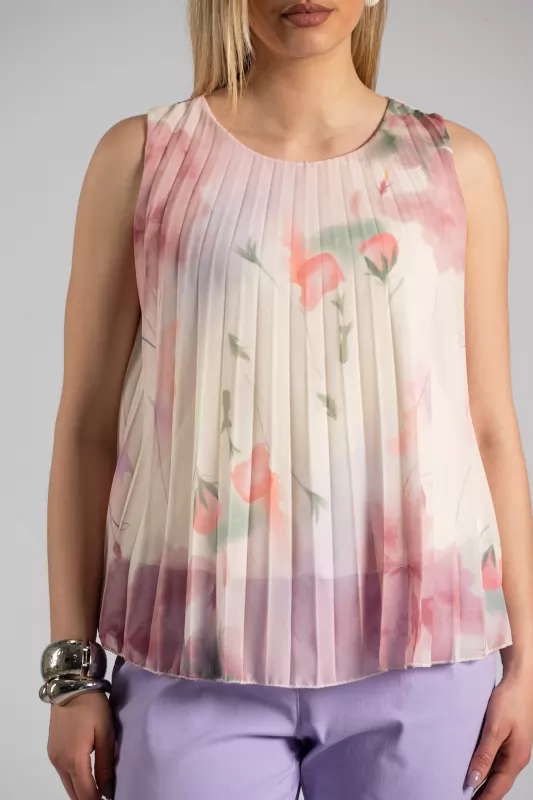 Μπλούζα Αμάνικη Πλισέ Floral