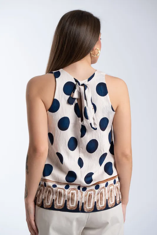 Sleeveless Polka Dot Blouse Bow