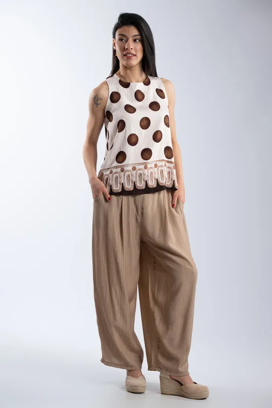Sleeveless Polka Dot Blouse Bow