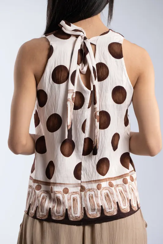 Sleeveless Polka Dot Blouse Bow