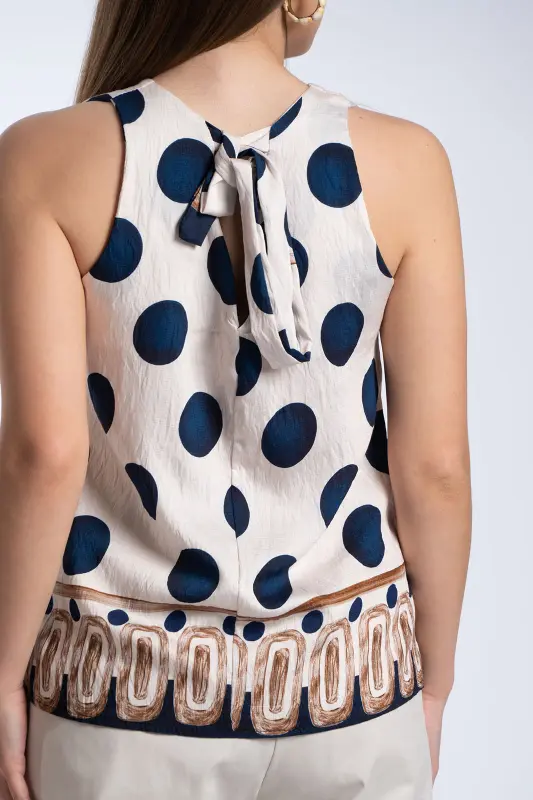Sleeveless Polka Dot Blouse Bow