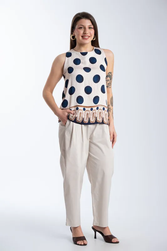 Sleeveless Polka Dot Blouse Bow