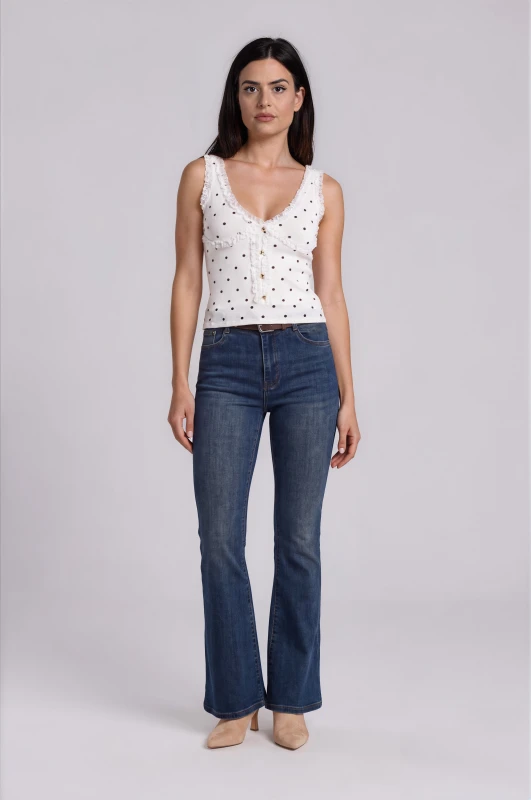 Blouse Sleeveless Polka-Dot with Buttons