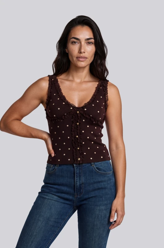 Blouse Sleeveless Polka-Dot with Buttons