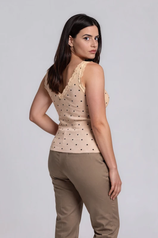 Blouse Sleeveless Polka-Dot with Buttons