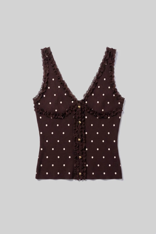 Blouse Sleeveless Polka-Dot with Buttons