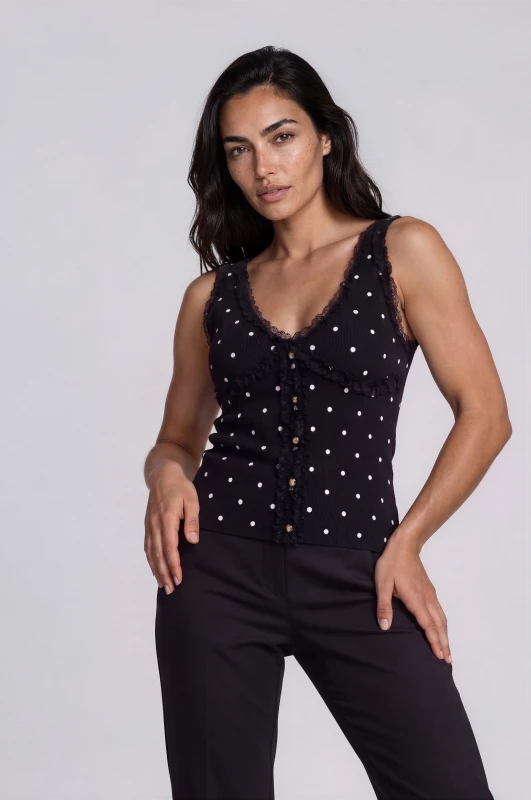 Blouse Sleeveless Polka-Dot with Buttons