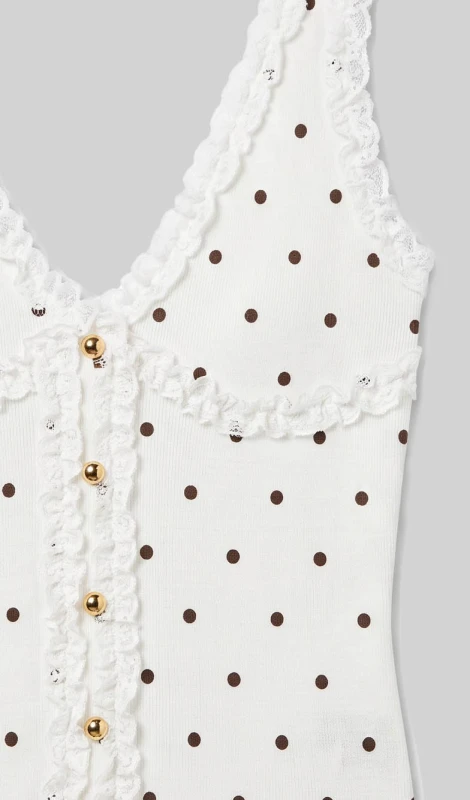 Blouse Sleeveless Polka-Dot with Buttons