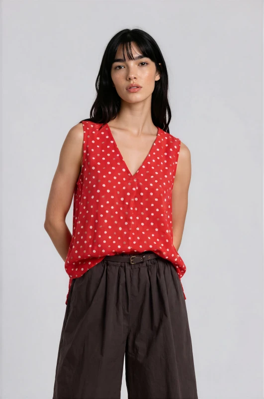Μπλούζα Αμάνικη Πουά V Λαιμόκοψη