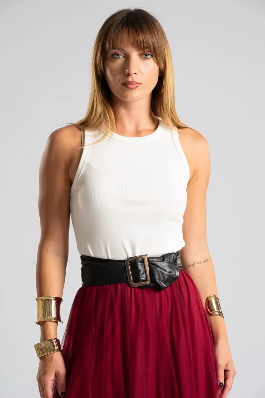 Blouse Sleeveless Rib Solid Color