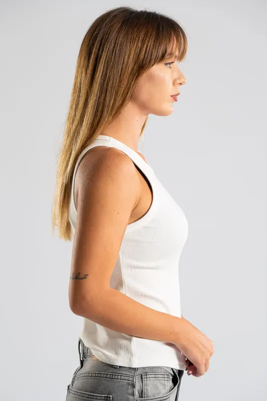 Blouse Sleeveless Rib Solid Color