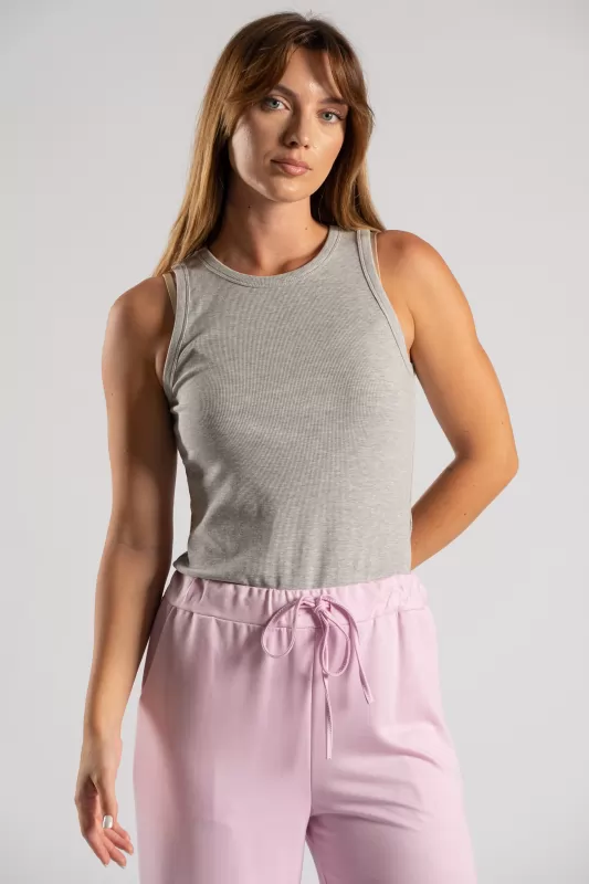 Blouse Sleeveless Rib Solid Color