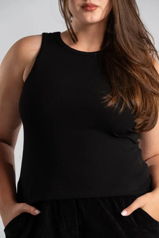 Blouse Sleeveless Rib Solid Color