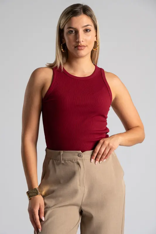 Blouse Sleeveless Rib Solid Color