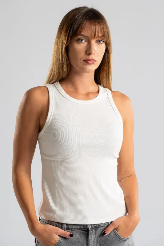Blouse Sleeveless Rib Solid Color