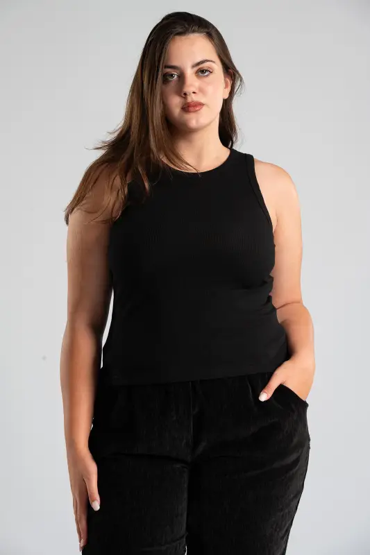 Blouse Sleeveless Rib Solid Color