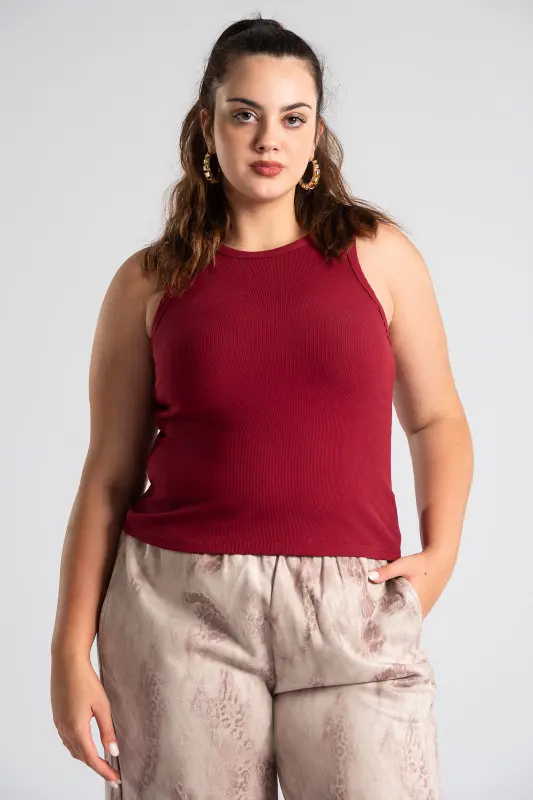 Blouse Sleeveless Rib Solid Color
