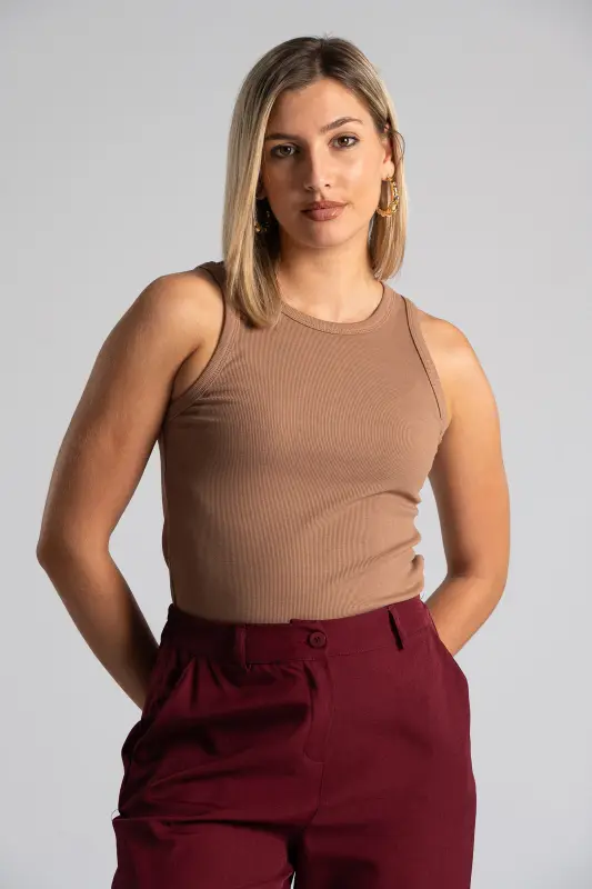 Blouse Sleeveless Rib Solid Color