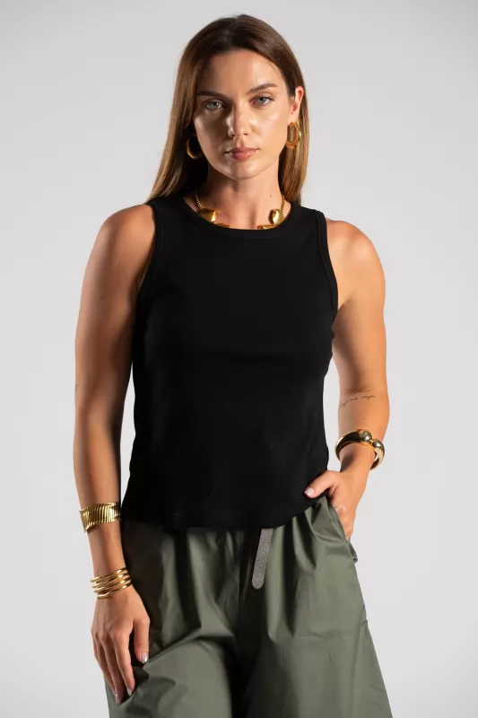 Blouse Sleeveless Rib Solid Color