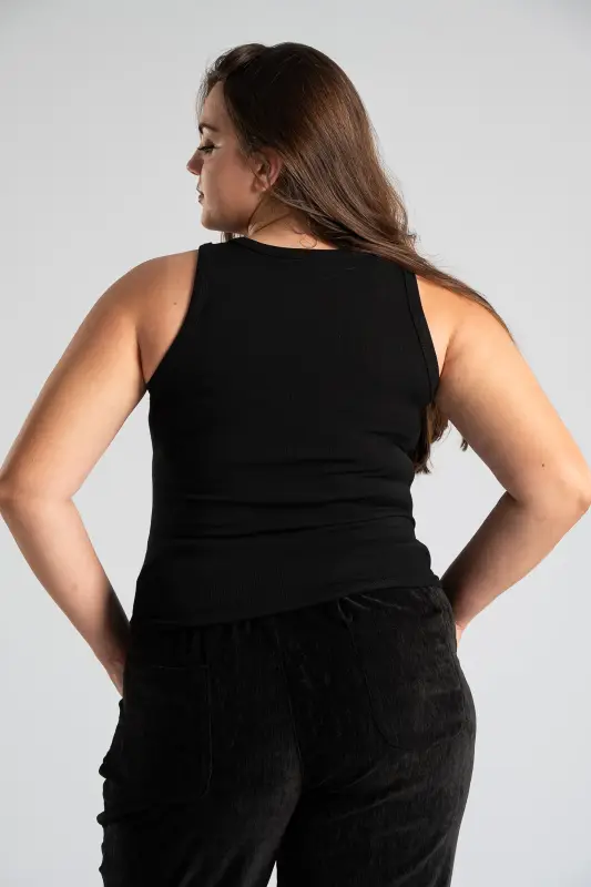 Blouse Sleeveless Rib Solid Color