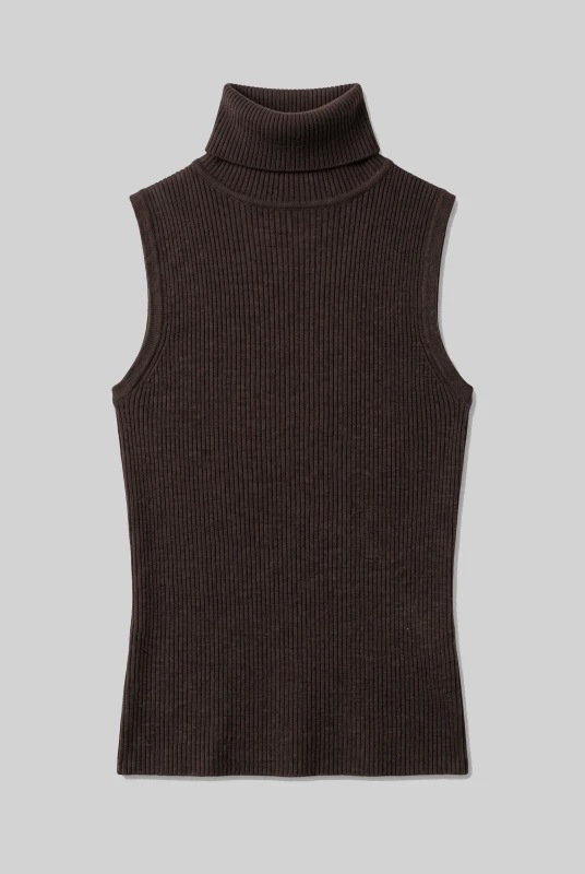 Blouse Sleeveless Ribbed Turtleneck 