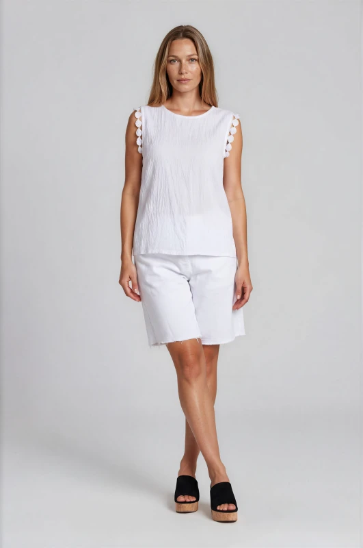 Blouse Solid-Color Sleeveless Round-Neck