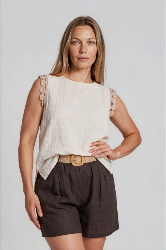 Blouse Solid-Color Sleeveless Round-Neck