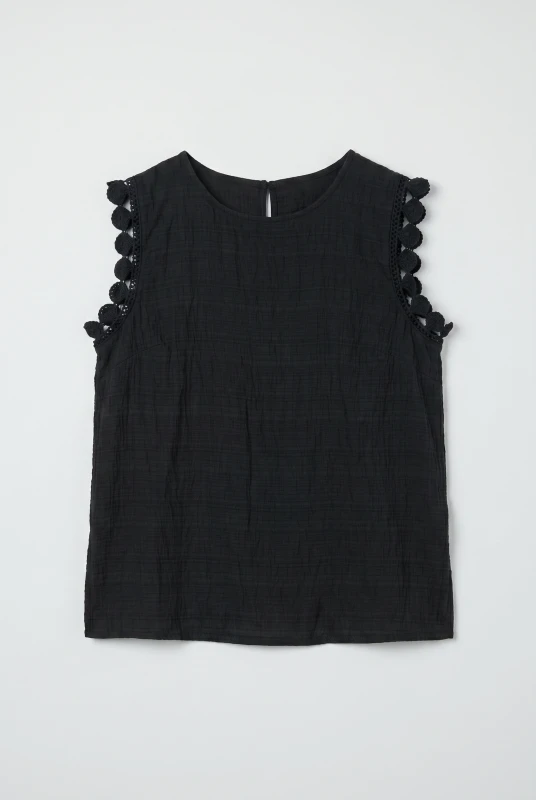 Blouse Solid-Color Sleeveless Round-Neck