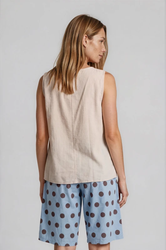 Blouse Sleeveless V-Neck Solid-Color