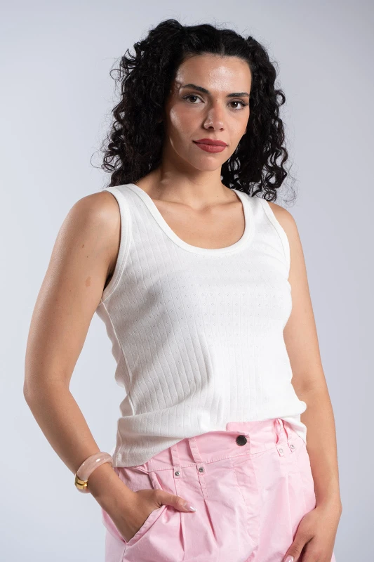 Sleeveless Cotton Mesh Top 
