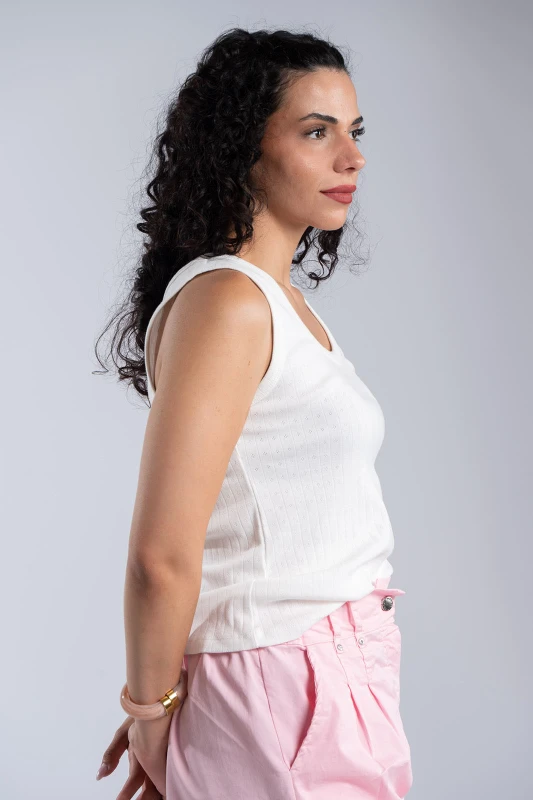 Sleeveless Cotton Mesh Top 