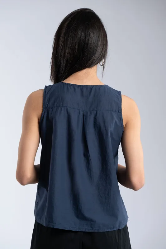 Sleeveless Cotton Blouse Bow Details 