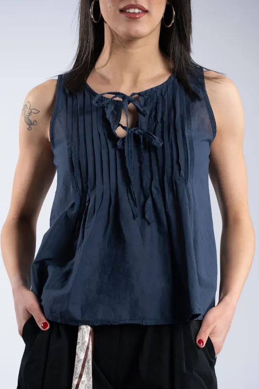 Sleeveless Cotton Blouse Bow Details 