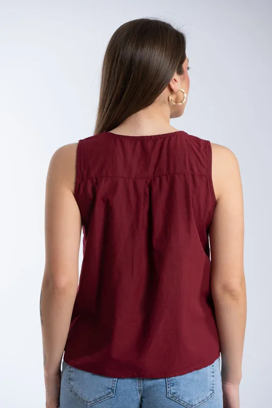 Sleeveless Cotton Blouse Bow Details 