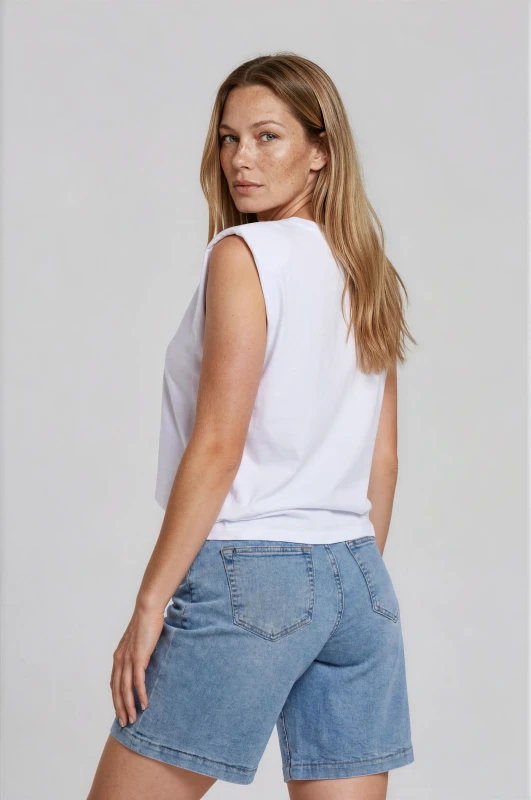 Blouse Sleeveless Shoulder-pads Beads 