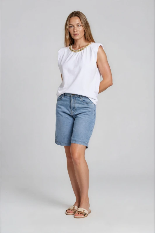 Blouse Sleeveless Shoulder-pads Beads 