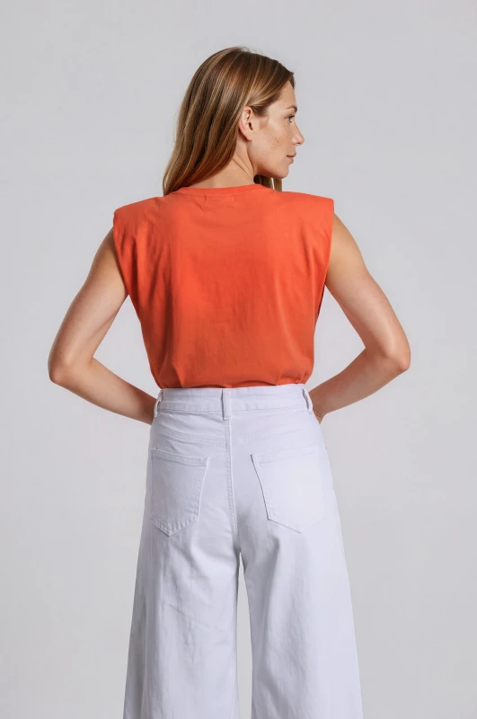 Blouse Sleeveless Shoulder-pads Beads 