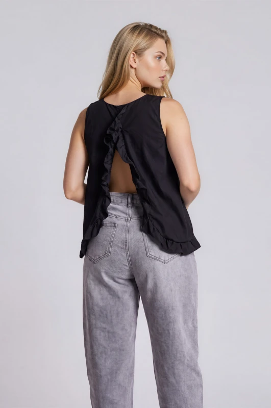 Blouse Sleeveless Ruffles Open Back