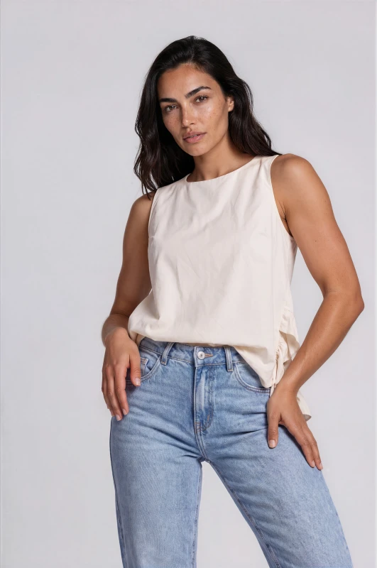 Blouse Sleeveless Ruffles Open Back