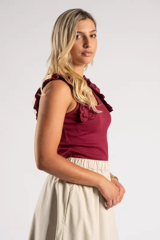 Blouse Sleeveless Volant Rib