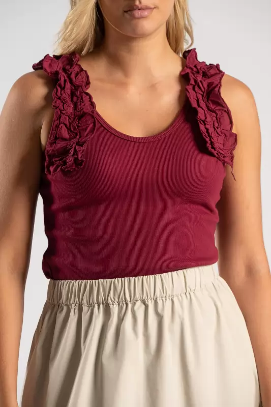 Blouse Sleeveless Volant Rib