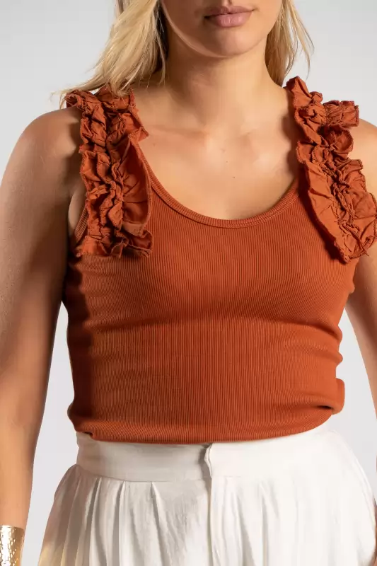 Blouse Sleeveless Volant Rib