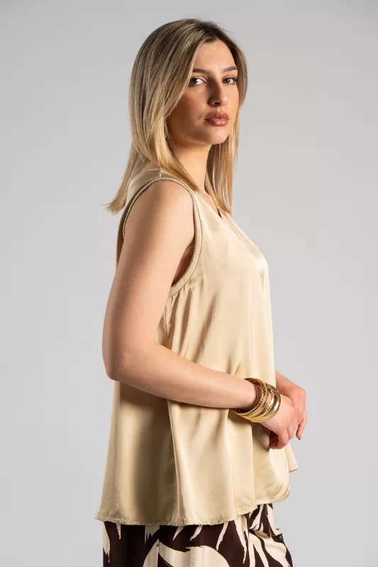 Blouse Sleeveless Gold Thread