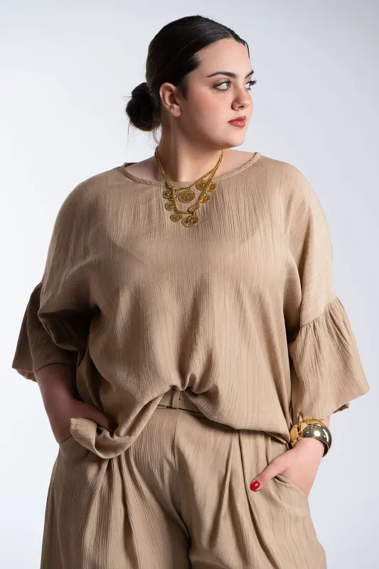 Μπλούζα Ανάγλυφη Υφή Καμπάνα Μανίκια