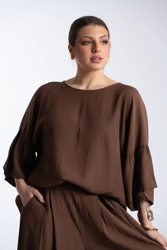 Μπλούζα Ανάγλυφη Υφή Καμπάνα Μανίκια