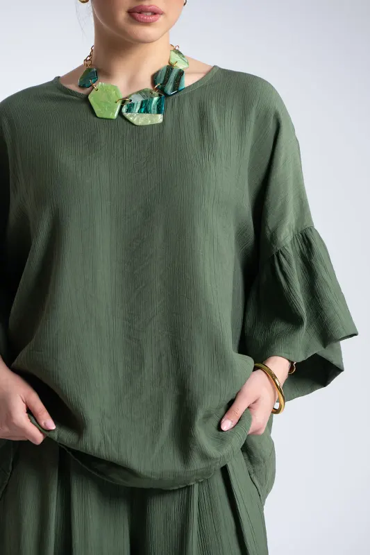 Μπλούζα Ανάγλυφη Υφή Καμπάνα Μανίκια