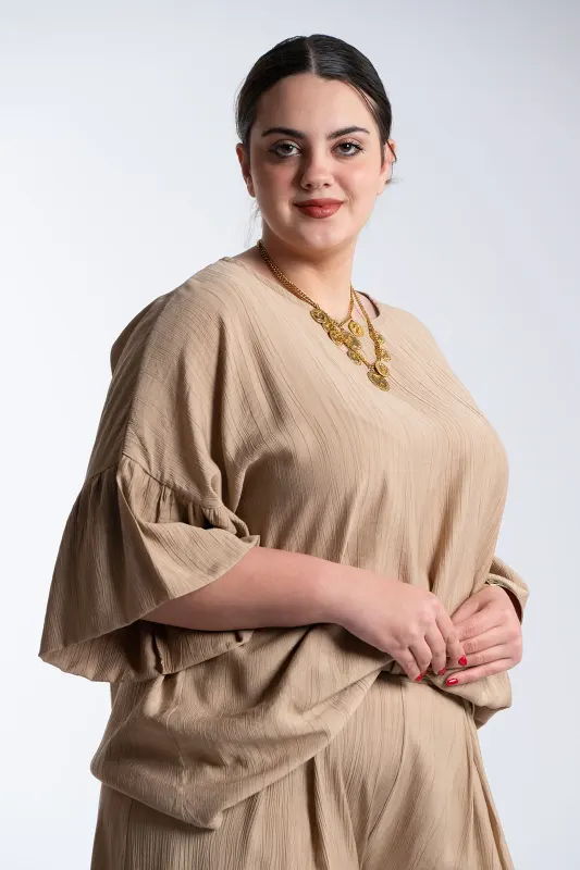 Μπλούζα Ανάγλυφη Υφή Καμπάνα Μανίκια